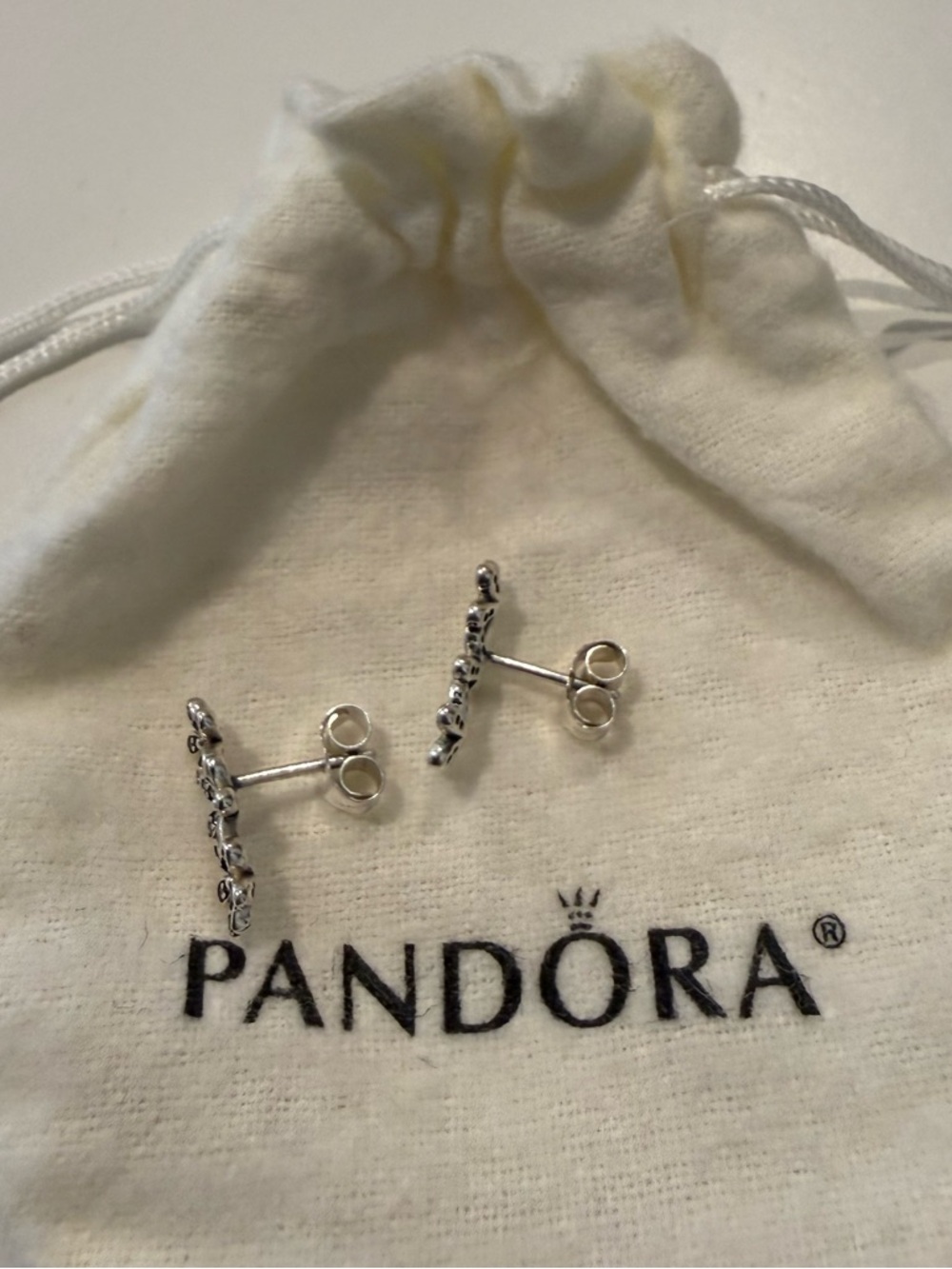 Pandora Silver Daisy Floral Ear Climbers w/ Cubic Zirconia - Picture 4 of 4